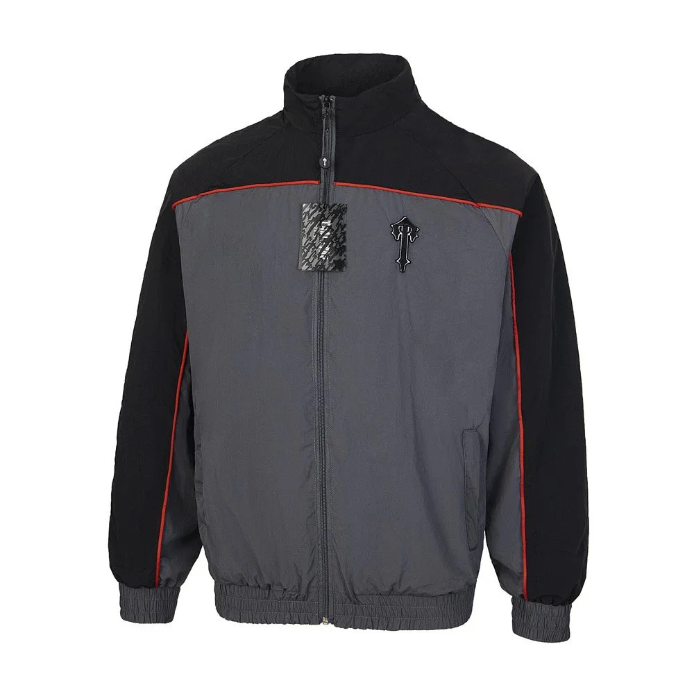 Unisex Grey & Black Track Jacket with Red Accents