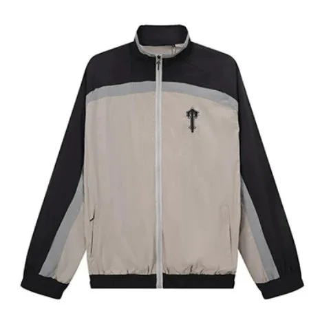 Unisex Beige & Black Track Jacket with Embroidered Cross