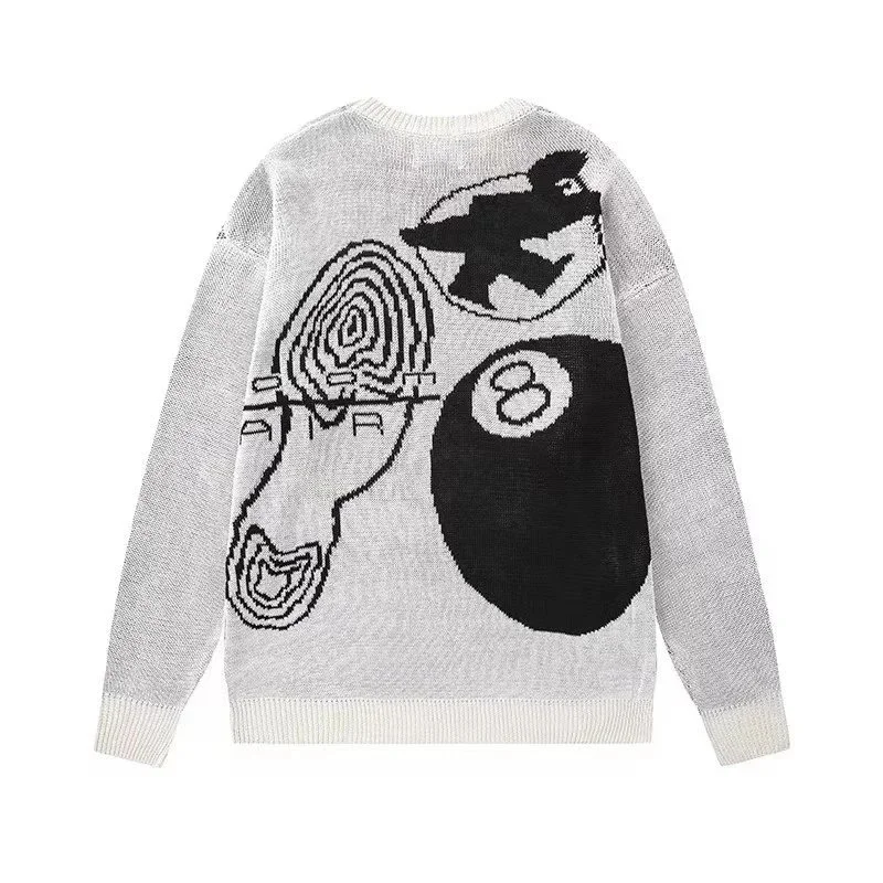 STS027 Grey Knit Sweater with Black Graphic Design