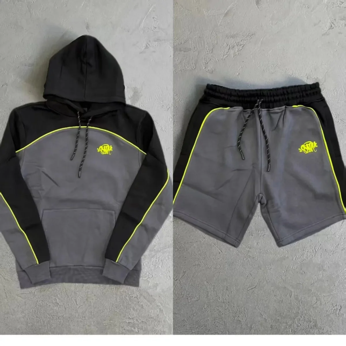 Unisex Grey & Black with Yellow Accents Hoodie & Shorts Set
