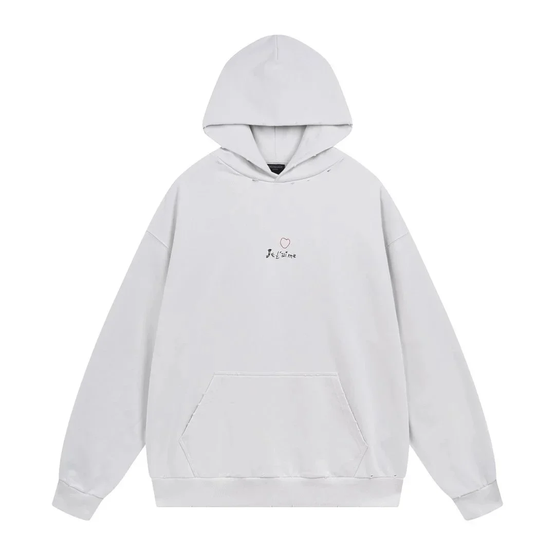Unisex White 'Je t'aime' Hoodie Sweatshirt
