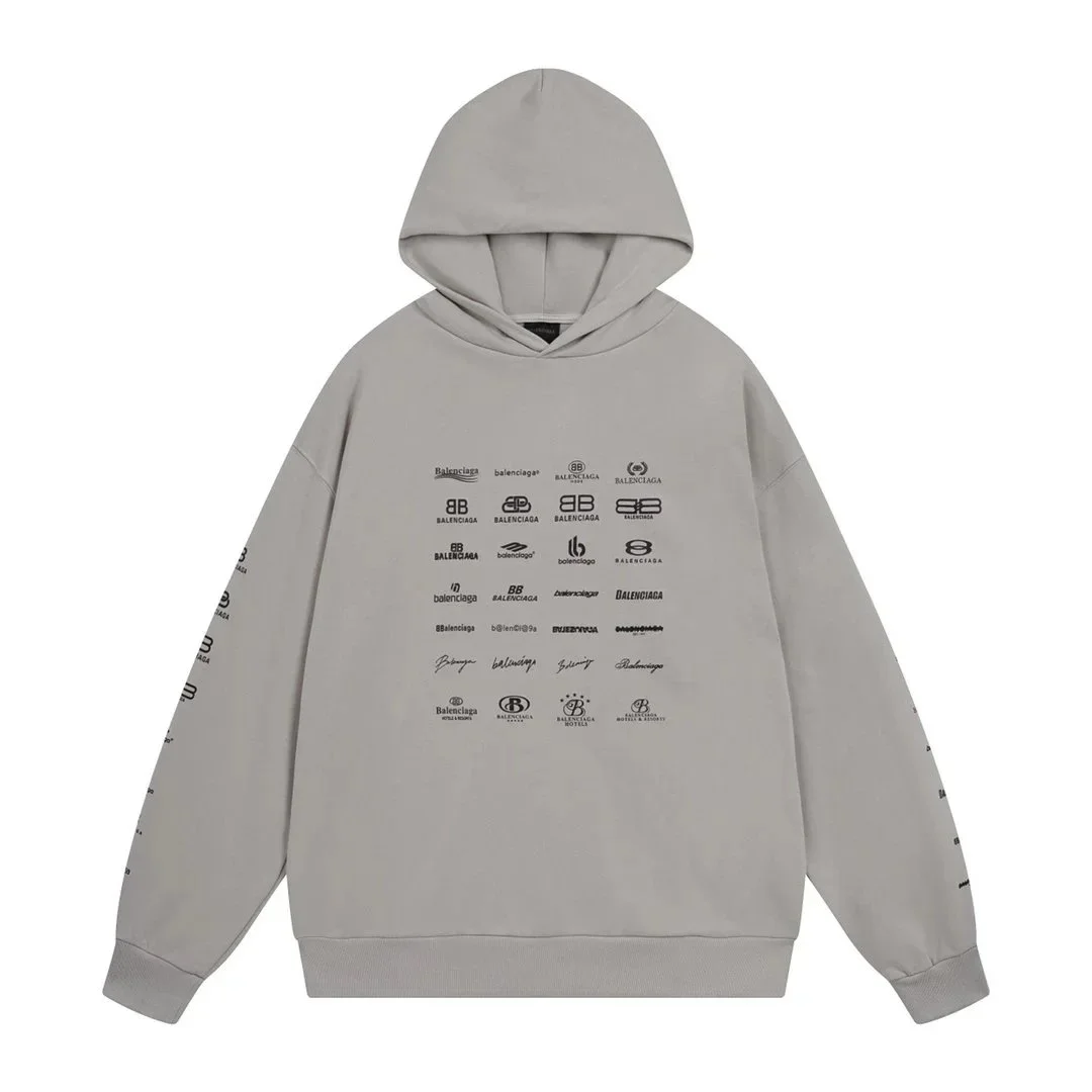 Balenciaga Grey Logo Print Hoodie
