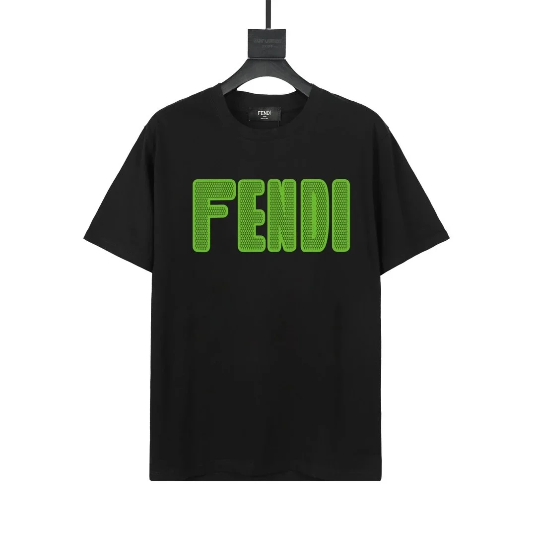 Fendi Green Fendi Logo Black T-Shirt
