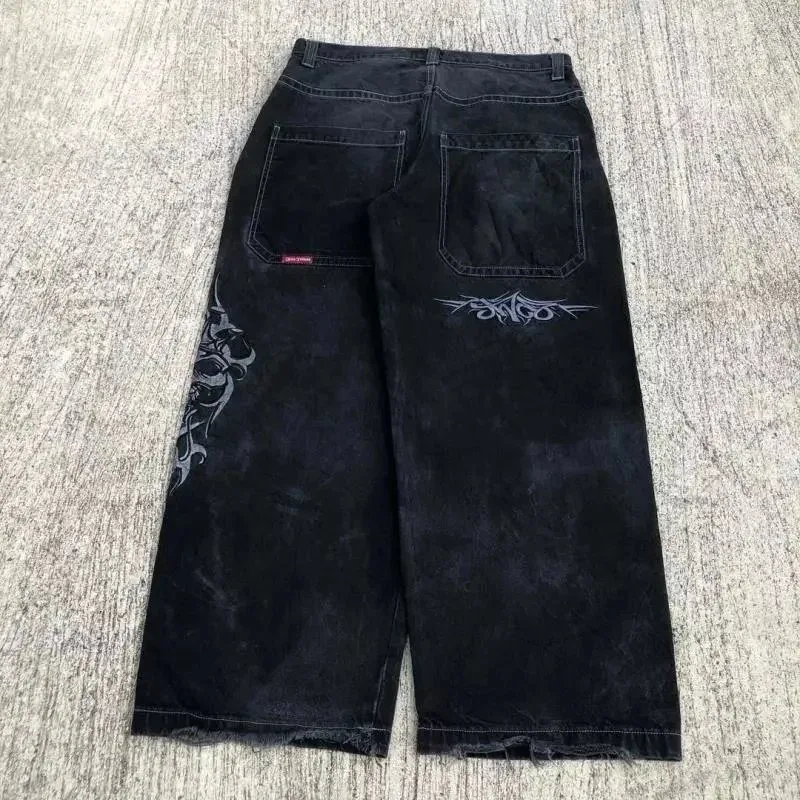 Black Tribal Print Wide Leg Jeans