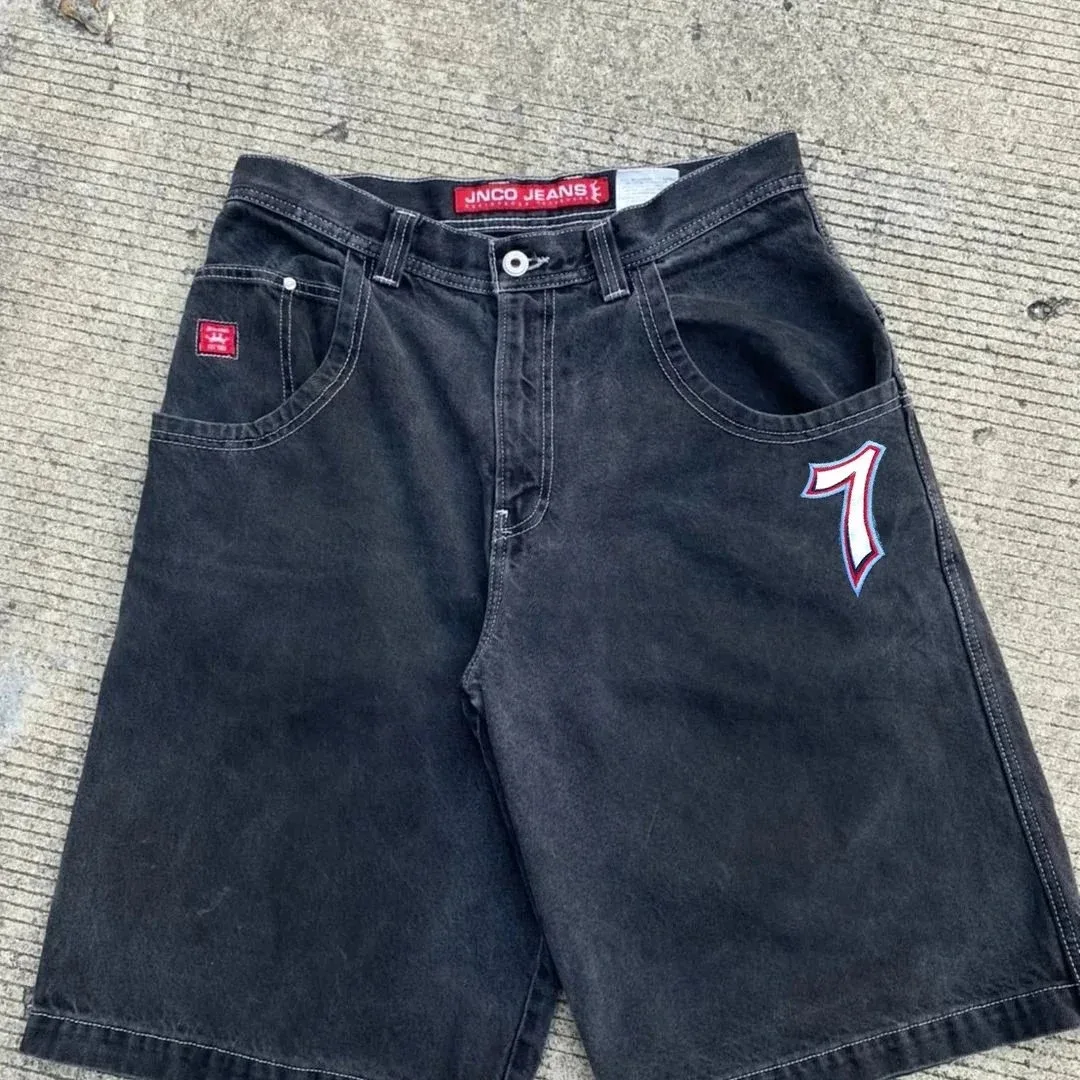 JNCO Jeans 7 Embroidered Denim Shorts Black