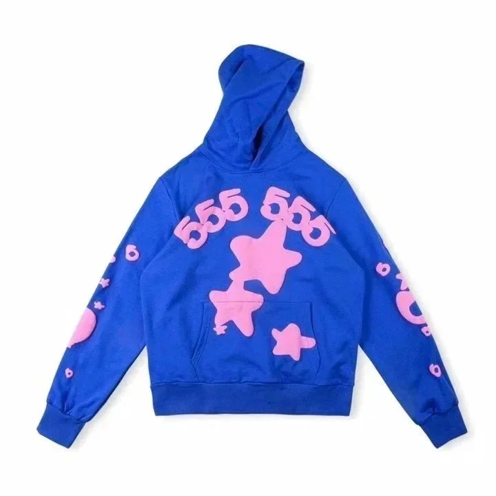 Unisex Blue 555 Pink Star Hoodie