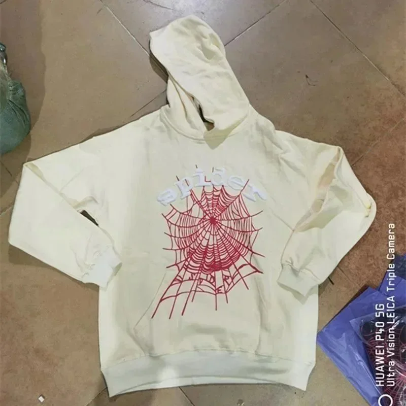 Unisex Spider Web Print Hoodie in 8210 Apricot