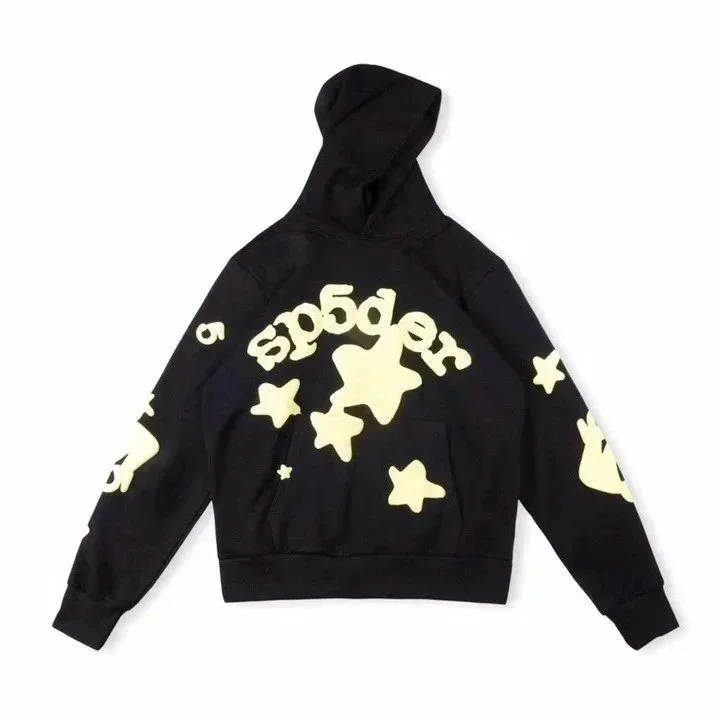 Palm Angels Spider Black Hoodie with Yellow Stars