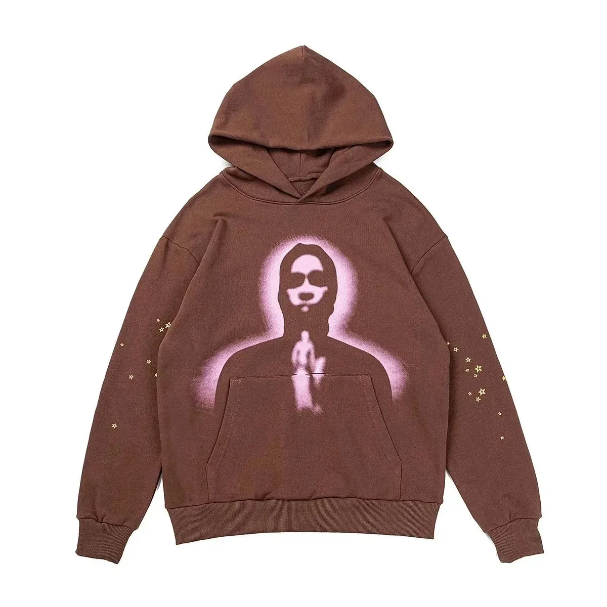 Unisex Brown Hoodie with Pink Graphic Print