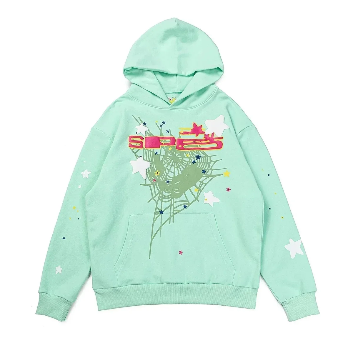 Light Green SPE Hoodie with Star Print Casual Top