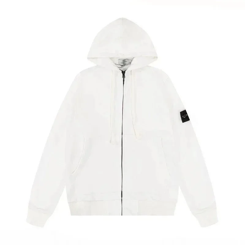 Stone Island 68-15 White Hoodie with Zipper
