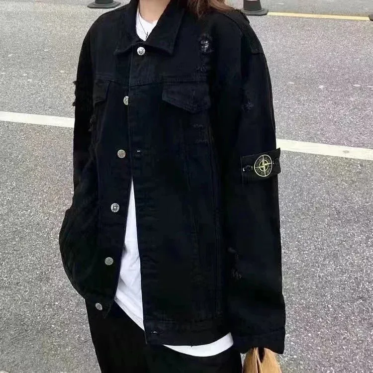 Stone Island 68-15 Black Distressed Denim Jacket