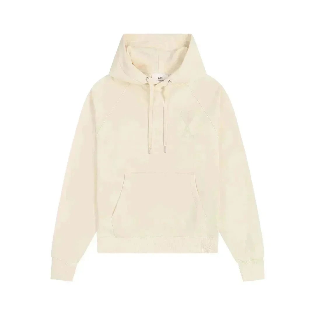 Ami Paris Hoodie Cream Cotton Casual Top