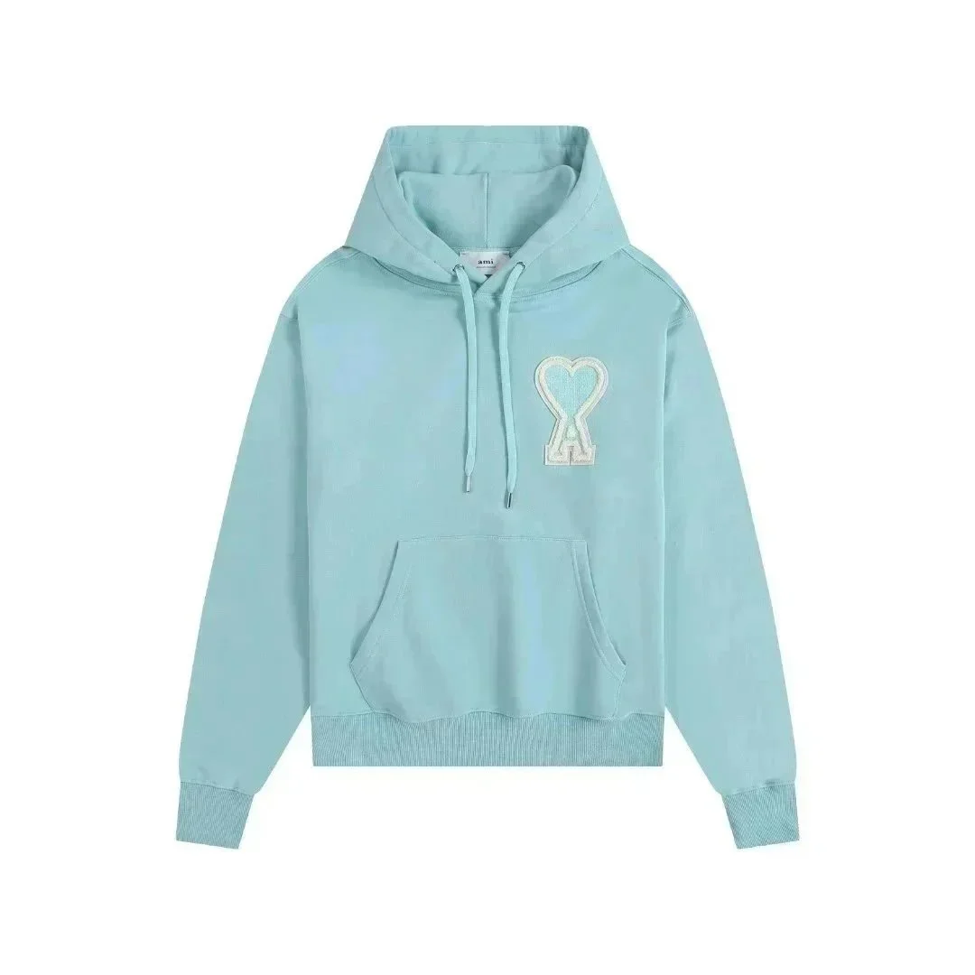 Ami Light Blue Hoodie with Heart Patch Casual Top