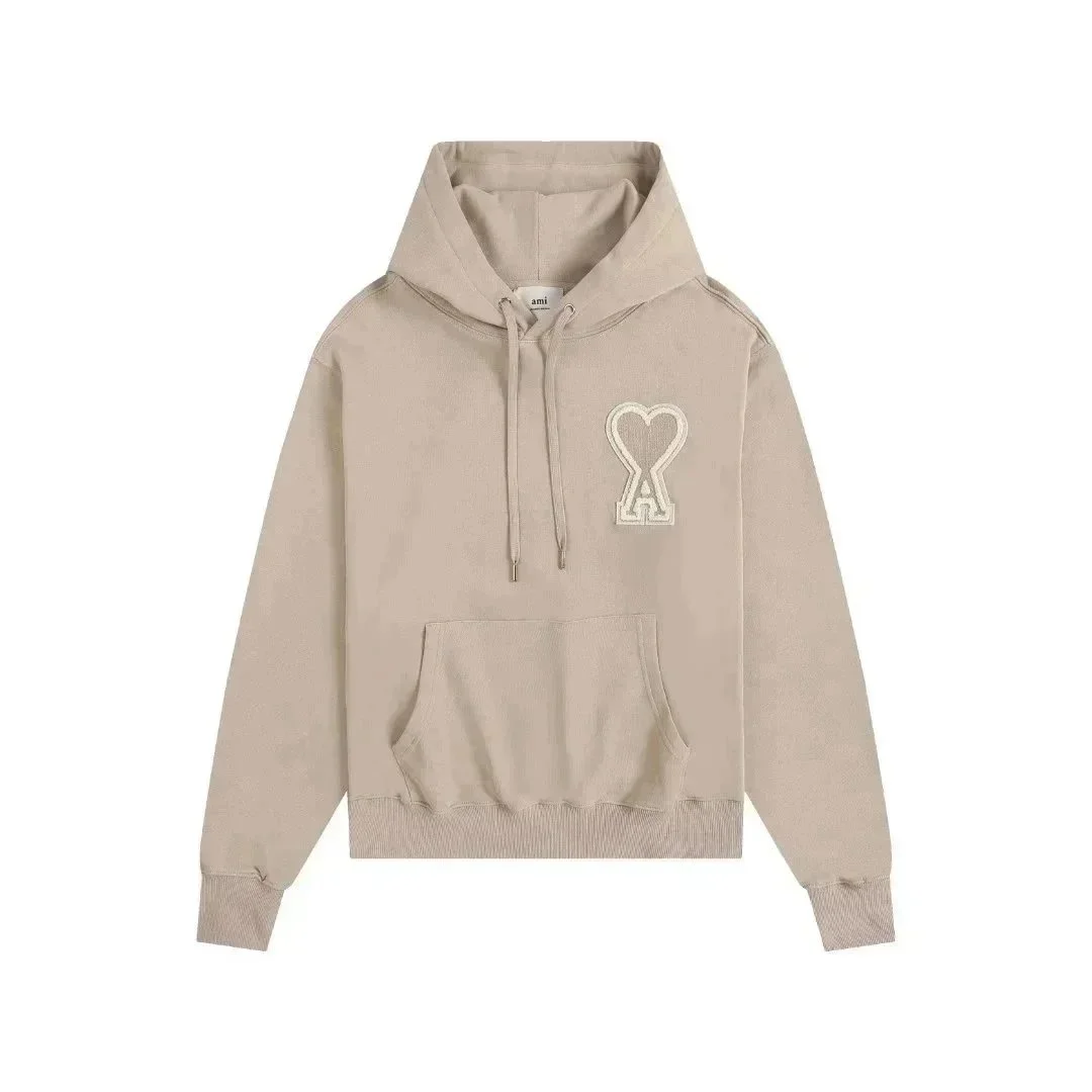 Ami Beige AM Heart Hoodie Sweatshirt