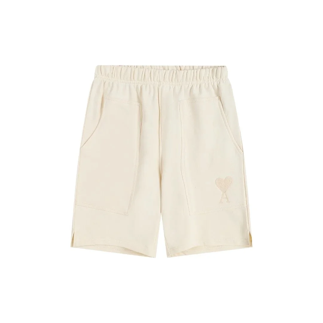 Ami Paris Cream Heart Logo Shorts