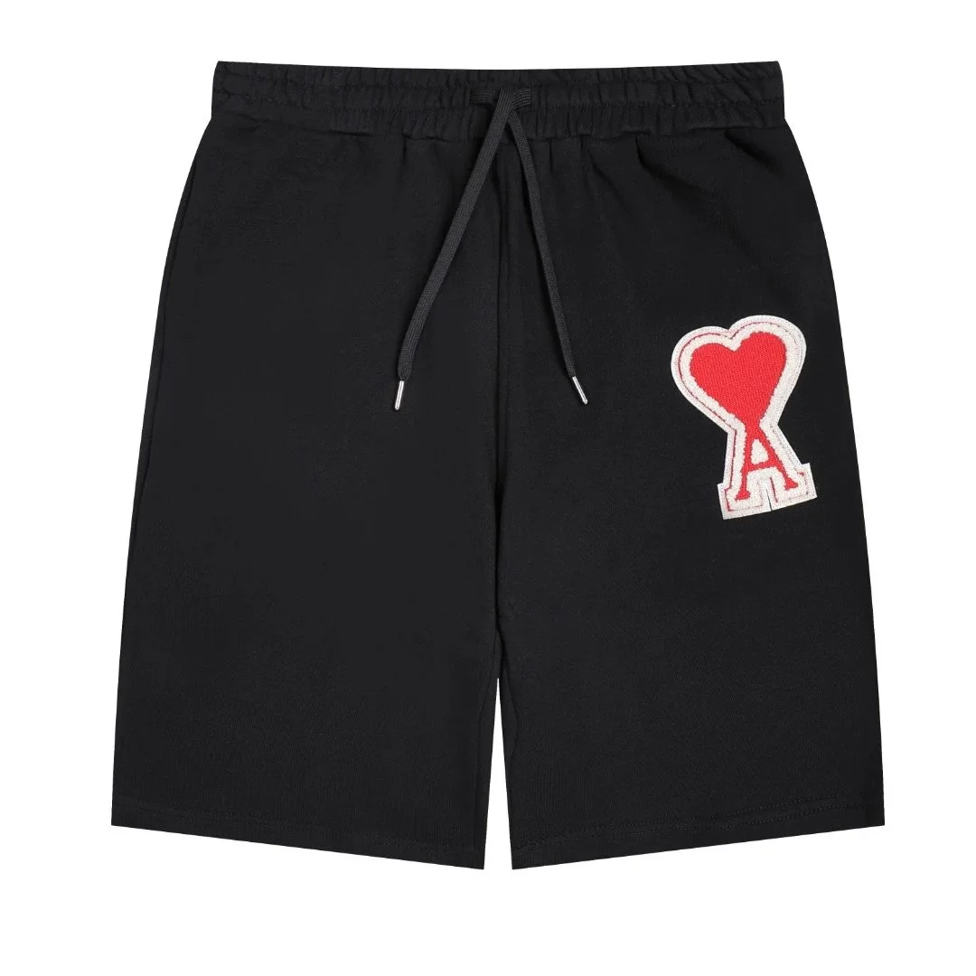 Ami Paris AMRI Black Shorts with Red Heart Logo