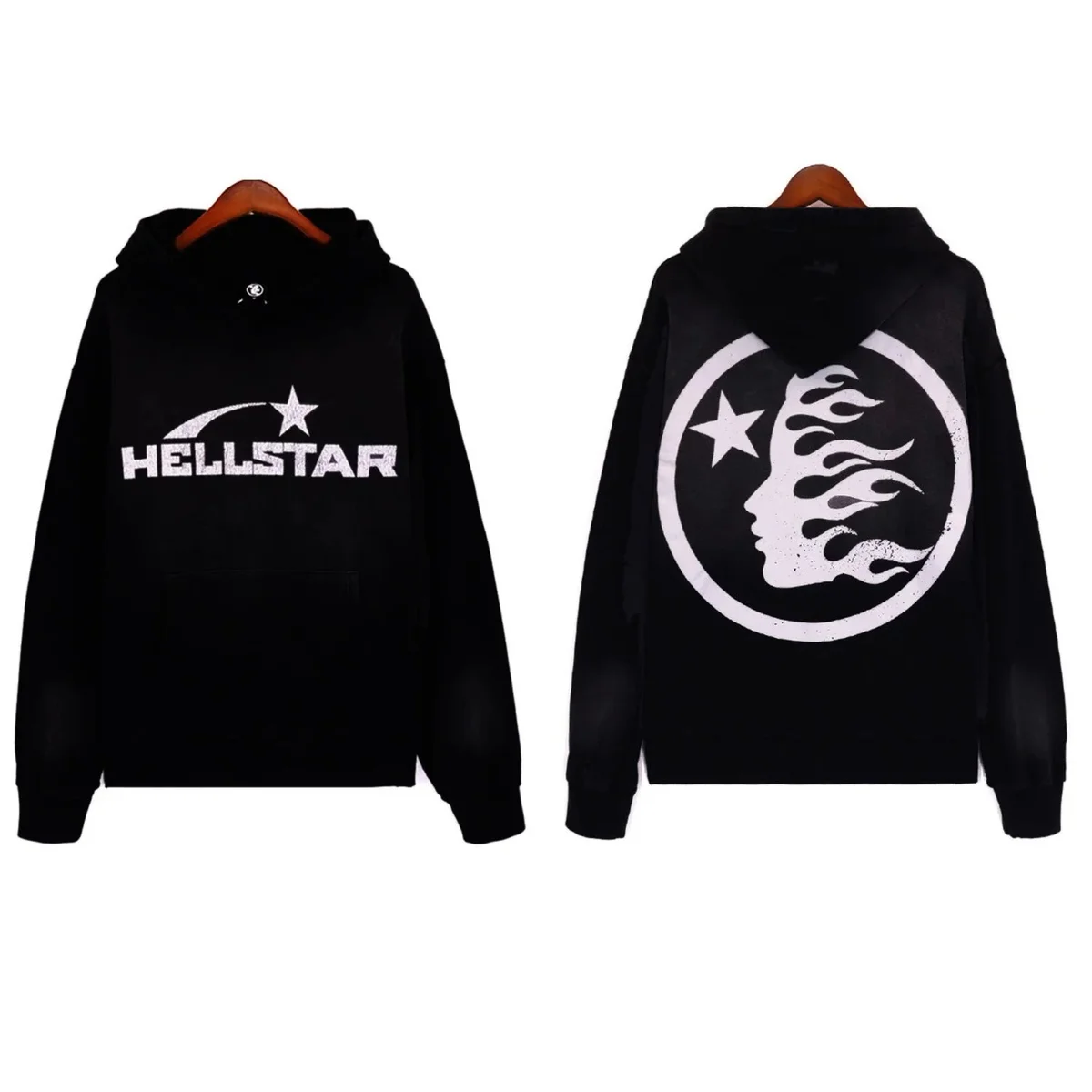 Hellstar Black Hoodie with Moon & Flame Print