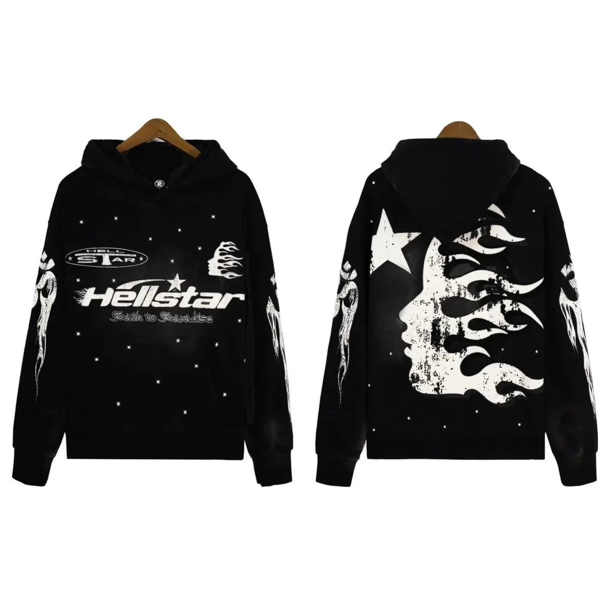 Hellstar Black Hoodie with Flame & Star Print