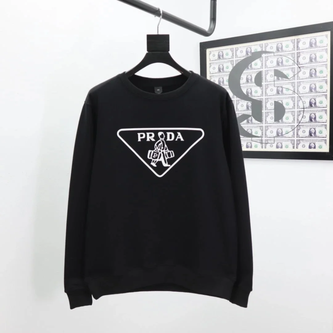 Prada Prada Black Logo Print Crewneck Sweatshirt Black - 1