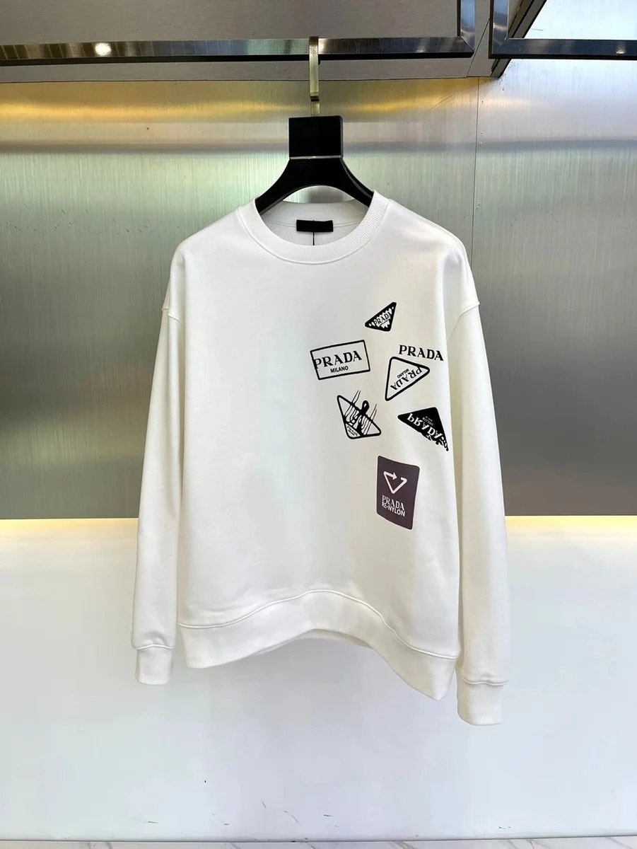 Prada White Logo Print Oversized Sweatshirt