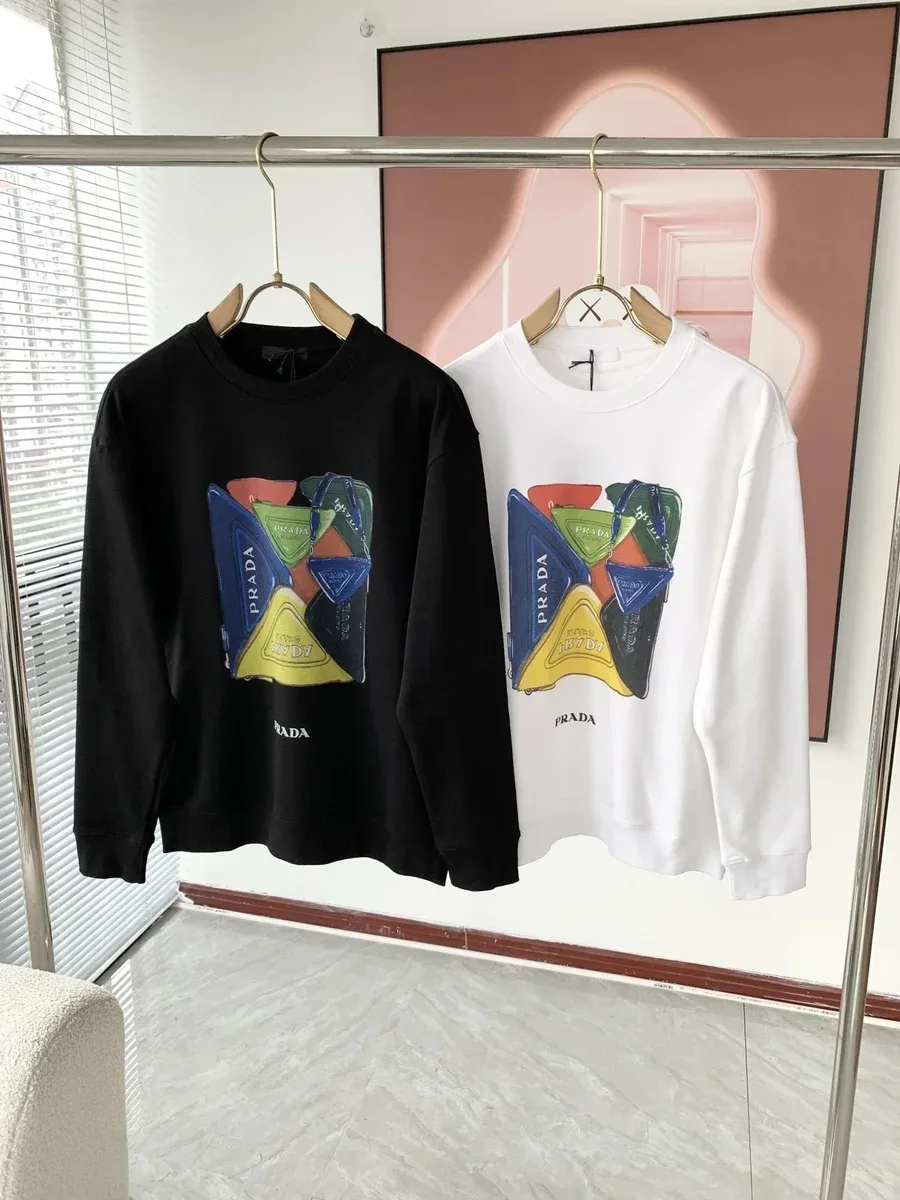 Prada Color Block Print Crewneck Sweatshirt Black/White