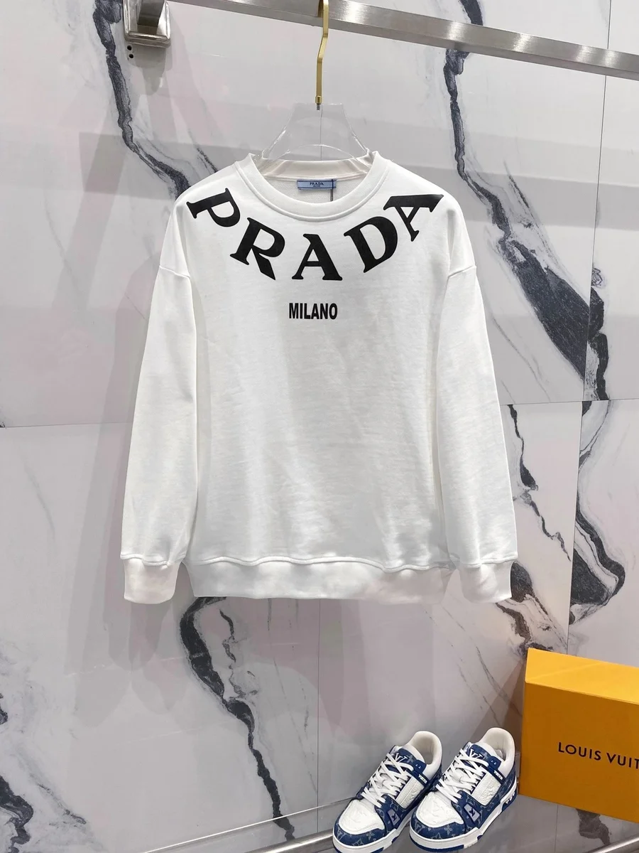 Prada White Logo Print Oversized Sweatshirt