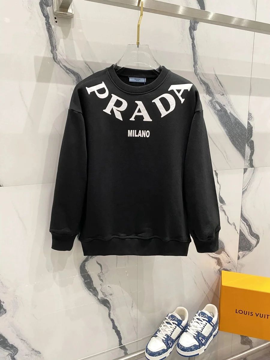 Prada Black Logo Print Oversized Sweatshirt