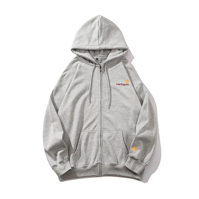 Carhartt Grey Zip-Up Hoodie with Embroidered Logo