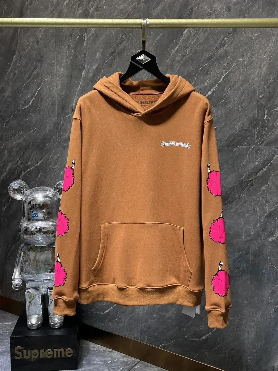 Chrome Hearts Pumpkin Orange Hoodie with Pink Floral Print
