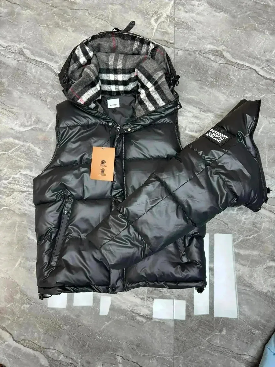 Burberry Black Puffer Vest with Checkered Lining