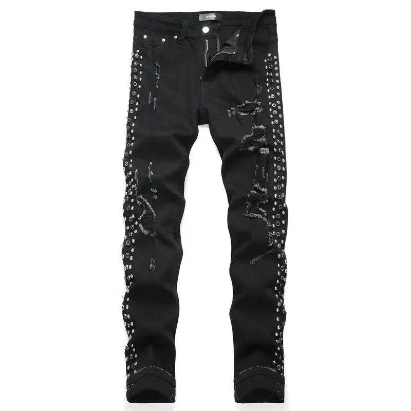 Black Rivet Detail Distressed Jeans