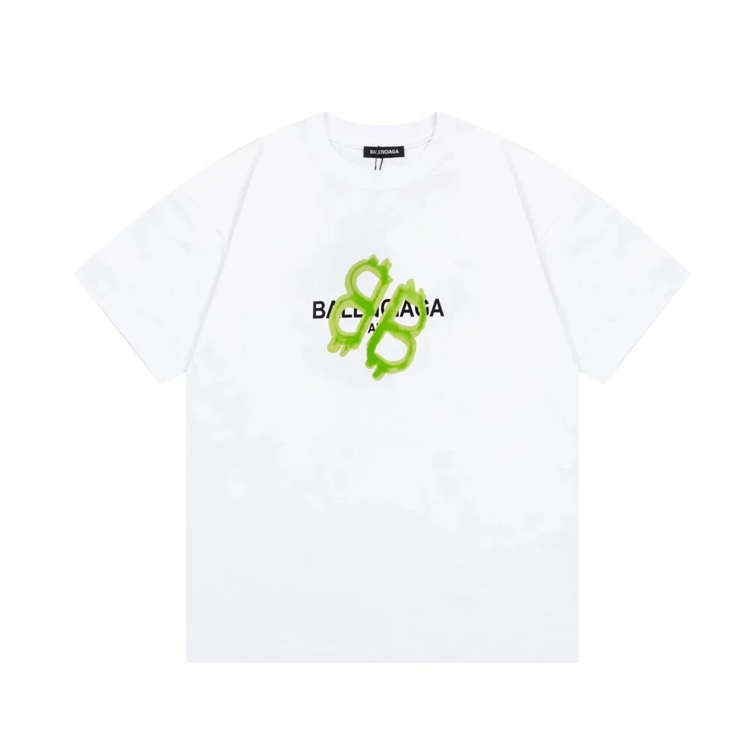 Balenciaga White Green Logo T-Shirt