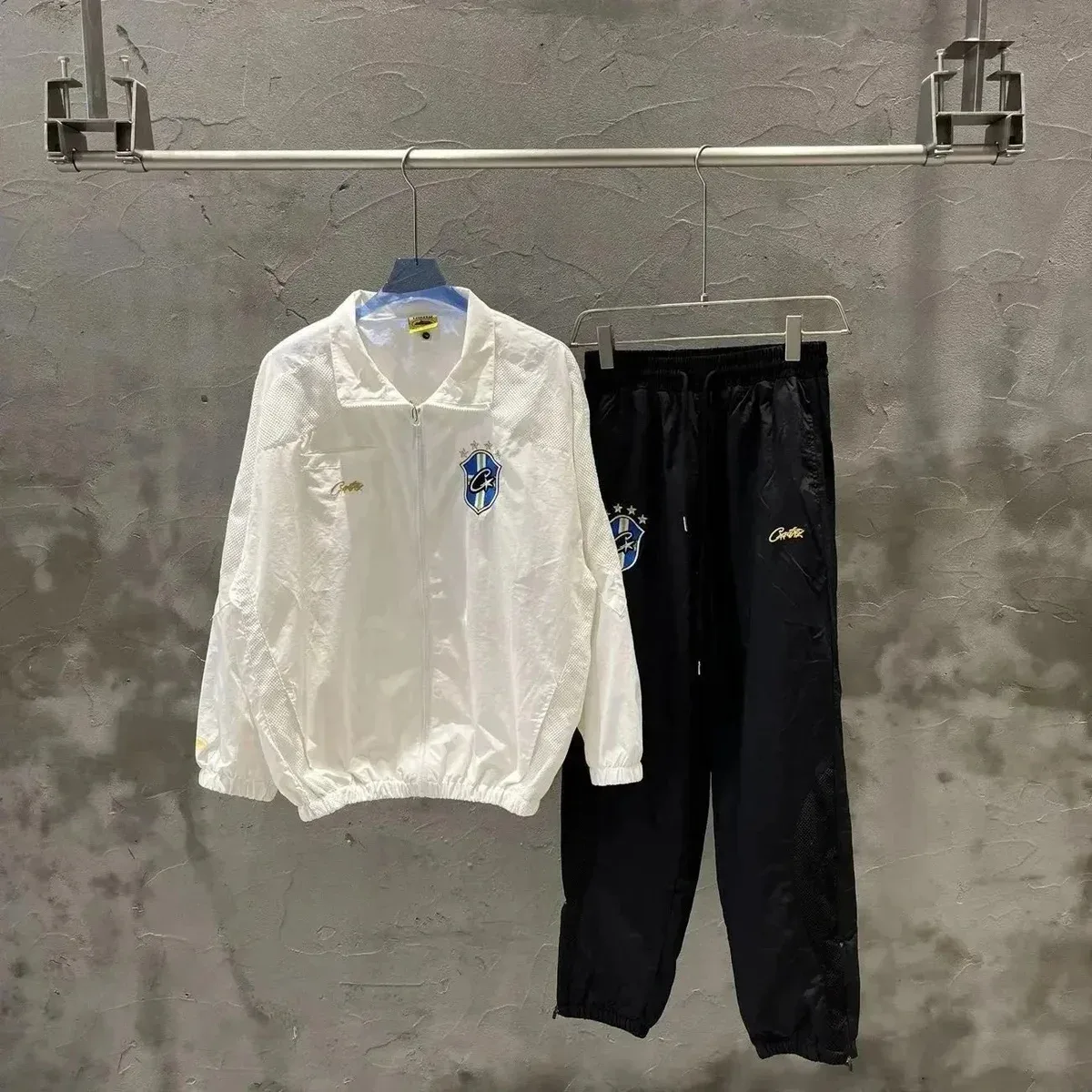 White & Black Tracksuit Set with Crest Logo