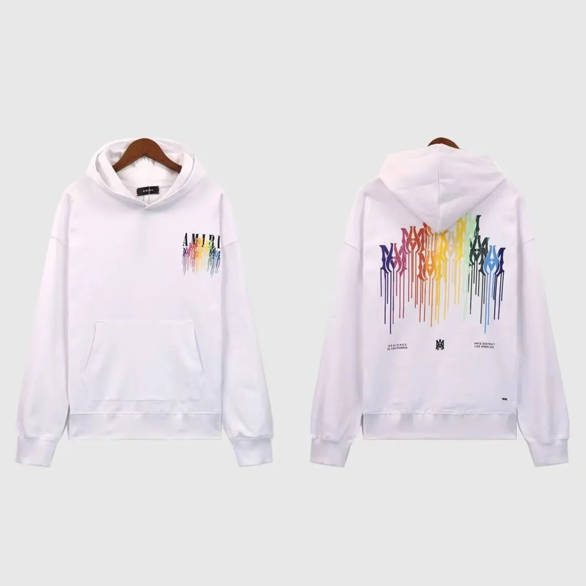 Amiri White Rainbow Drip Hoodie