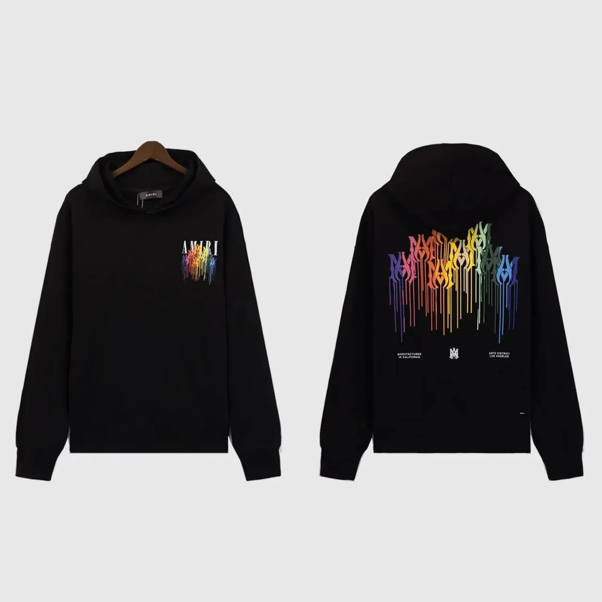 Amiri Rainbow Print Hoodie Black