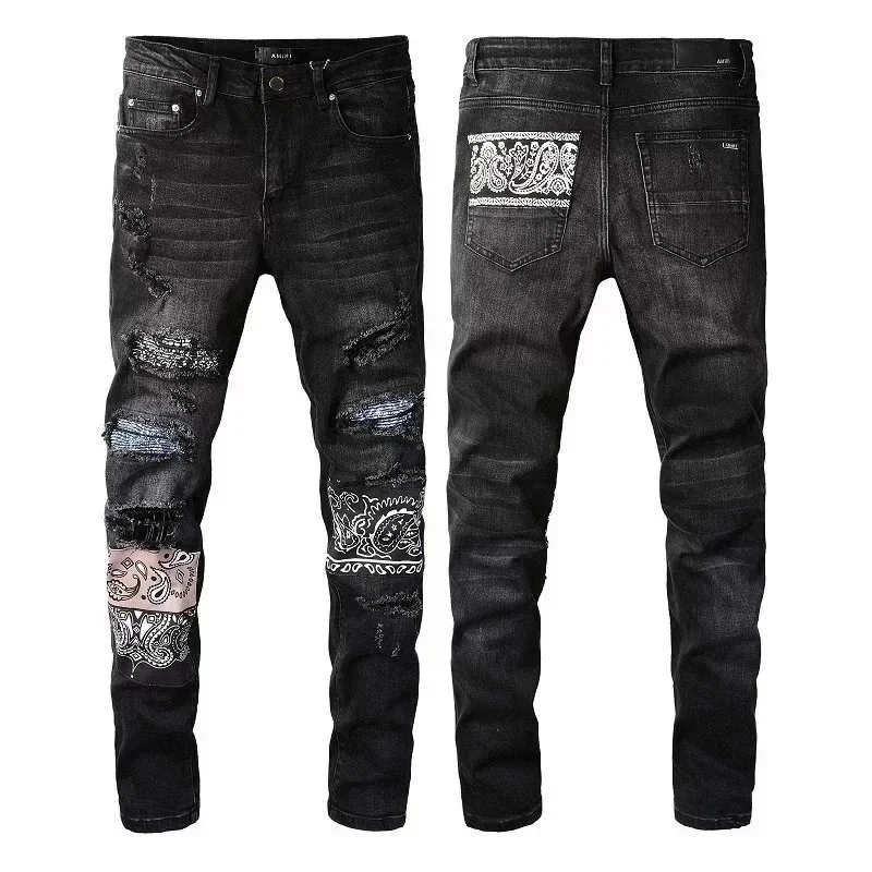 Amiri MX1 Black Paisley Patchwork Jeans