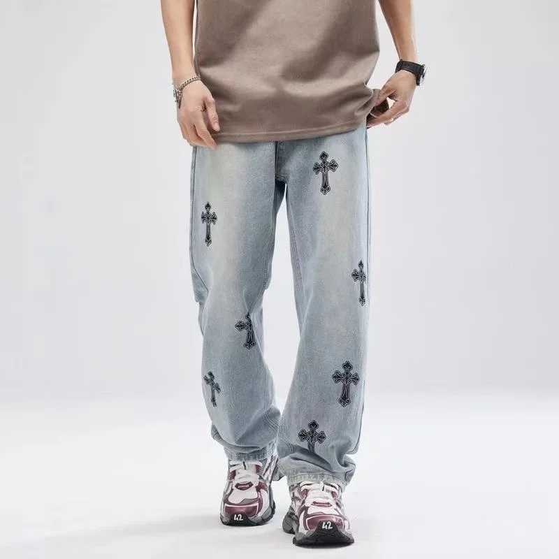 Light Blue Cross Embroidery Jeans