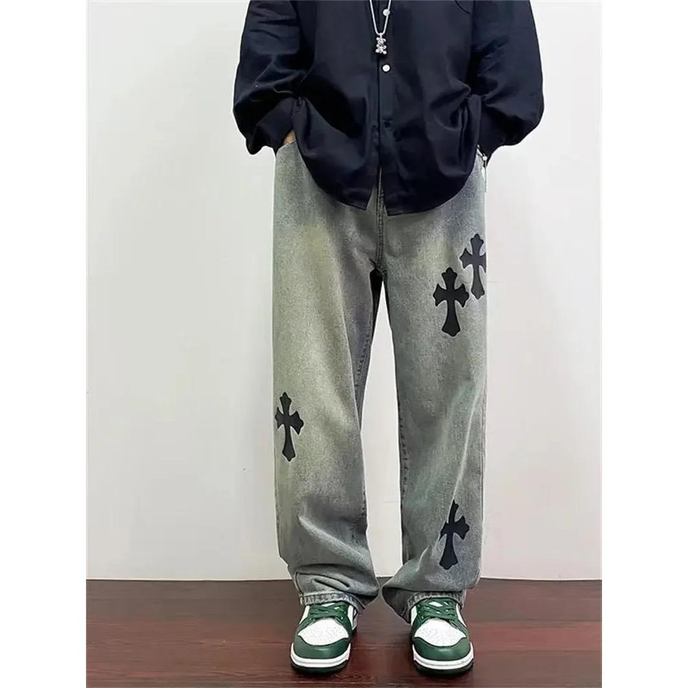 Cross Print Denim Jeans