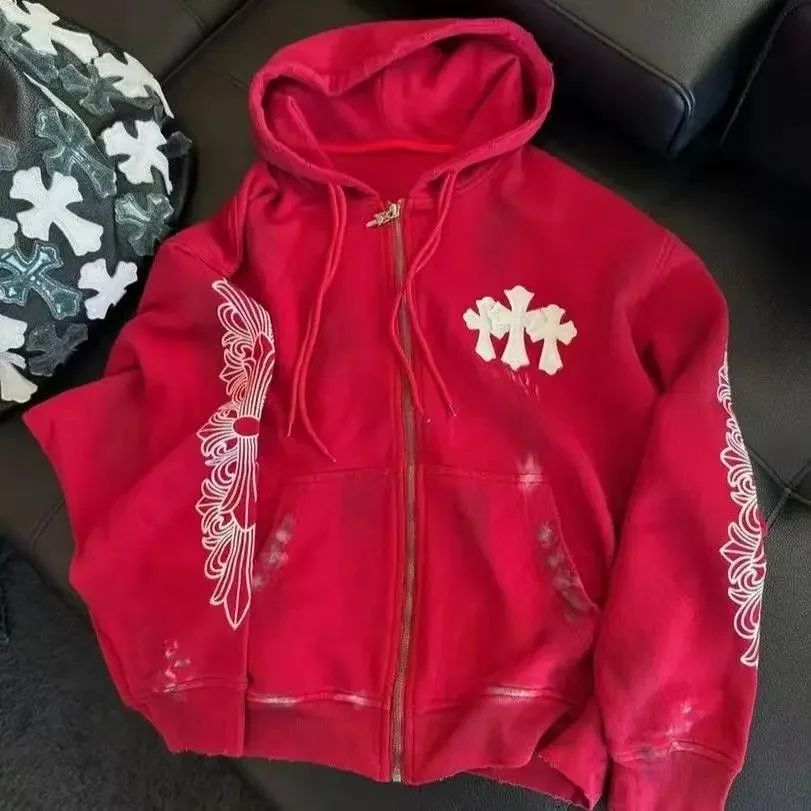 Chrome Hearts CH Cross Red Zip-Up Hoodie