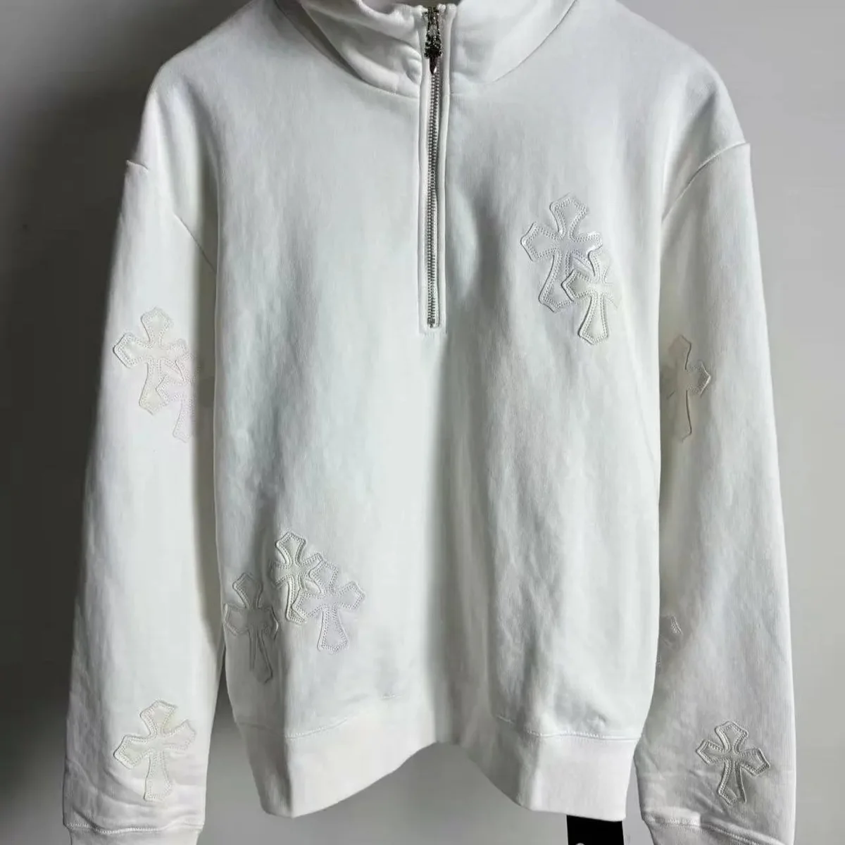 Chrome Hearts CH Cross White Embroidered Half-Zip Sweatshirt