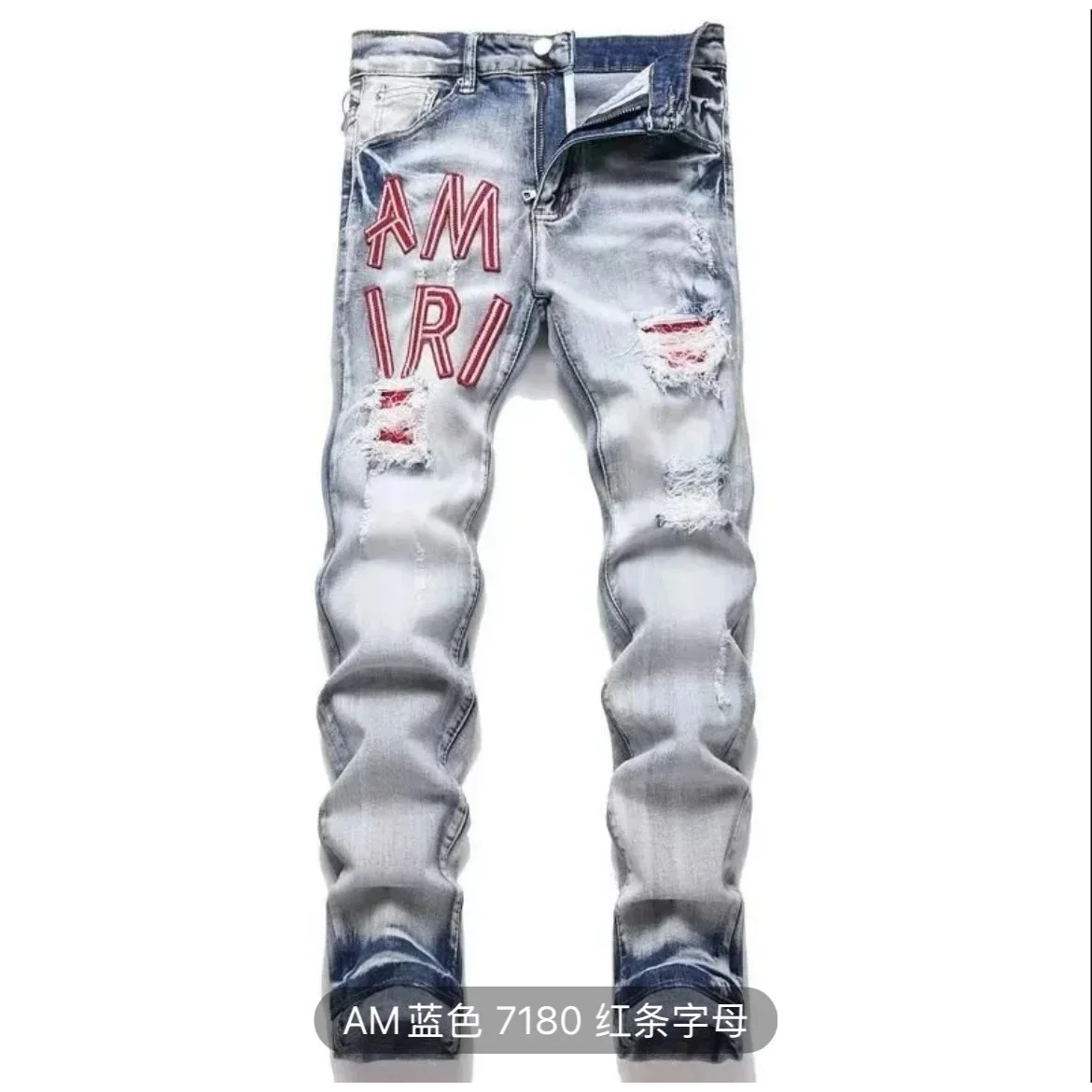 Amiri 7180 AM Blue Red Letter Jeans