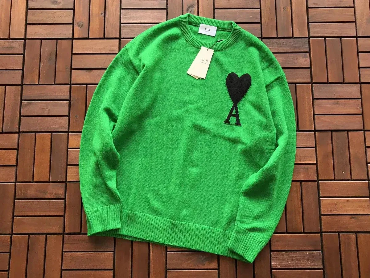 AMI Green Heart Knit Sweater