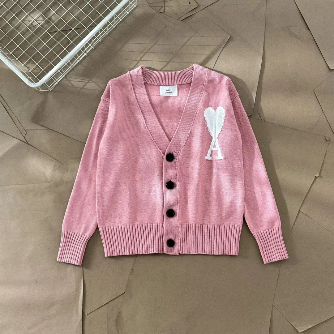 Ami Pink Heart Knit Cardigan Sweater
