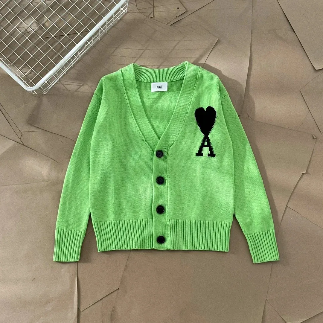 Ami Green Heart Cardigan with 'A' Logo