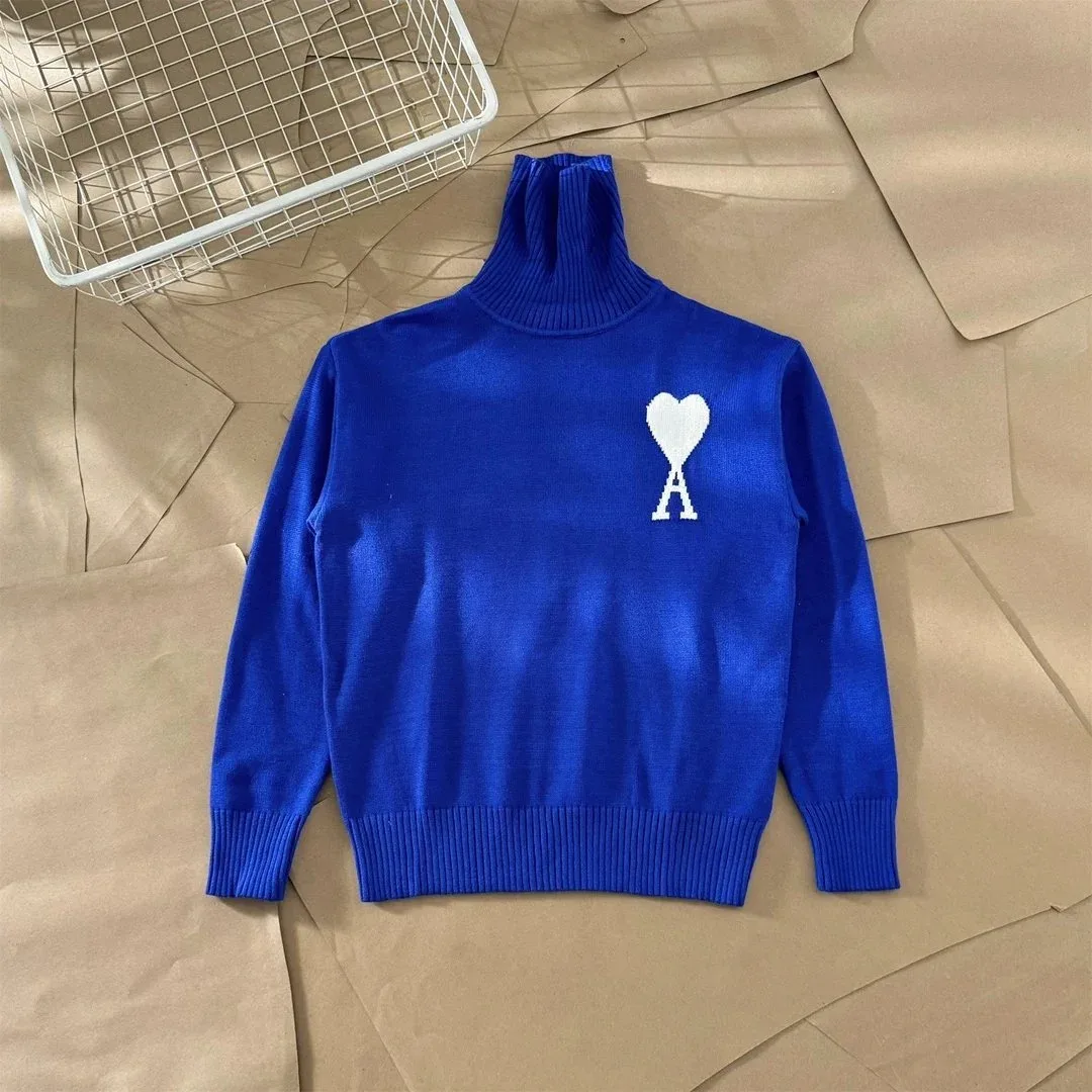 Ami Paris Blue Heart Turtleneck Sweater