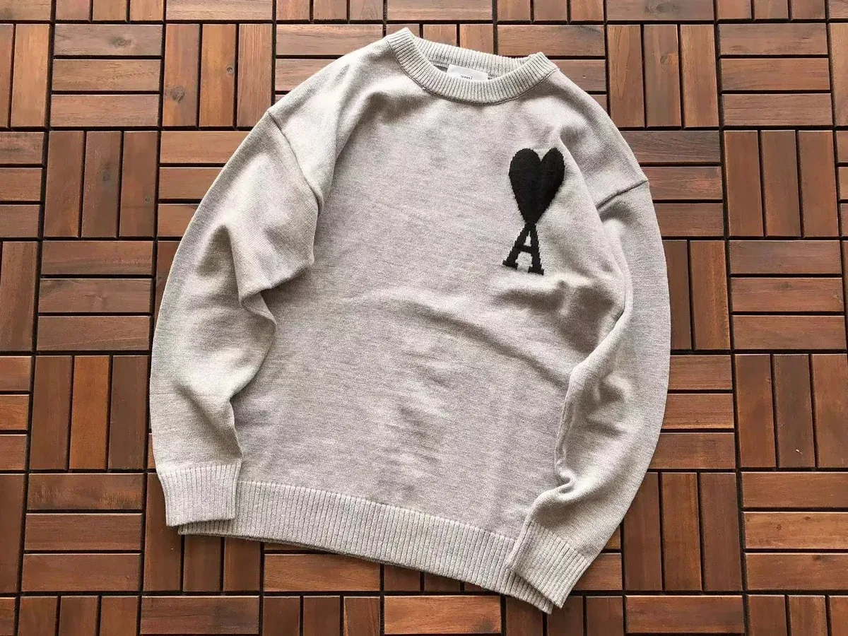 Ami Paris Ami de Coeur Sweater Grey Heart Knit