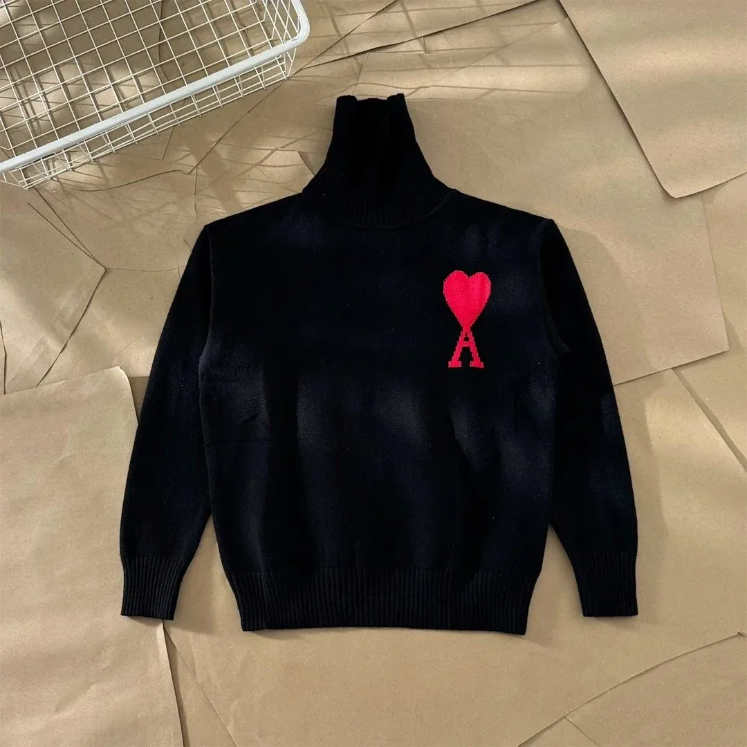 Ami Paris Ami de Coeur Black Heart Turtleneck Sweater