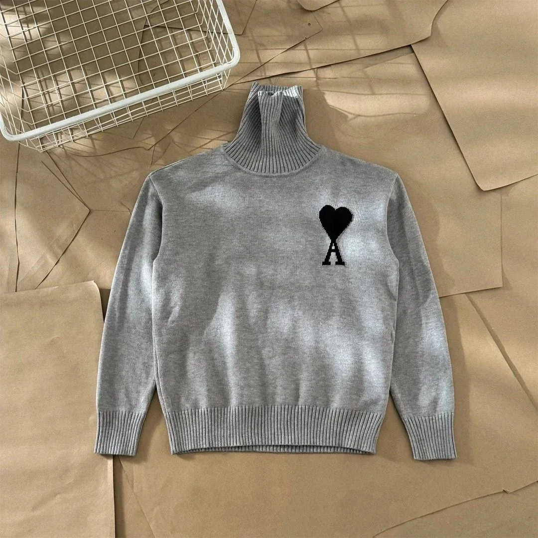 Ami Paris Ami de Coeur Grey Turtleneck Sweater