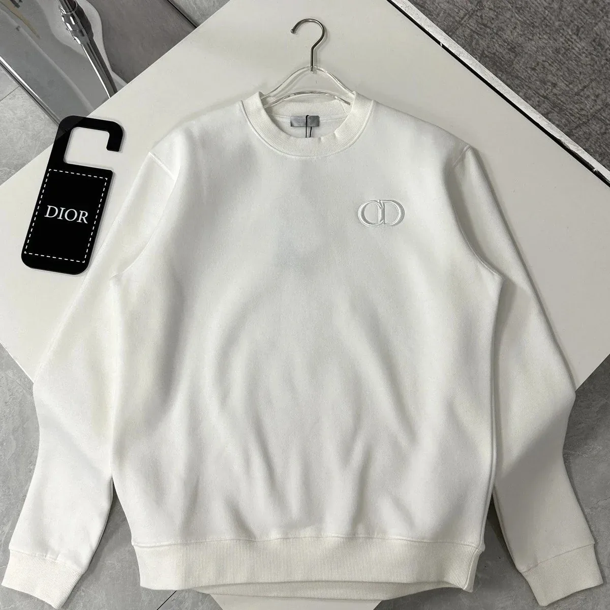 Dior CD Logo Embroidered White Crewneck Sweatshirt